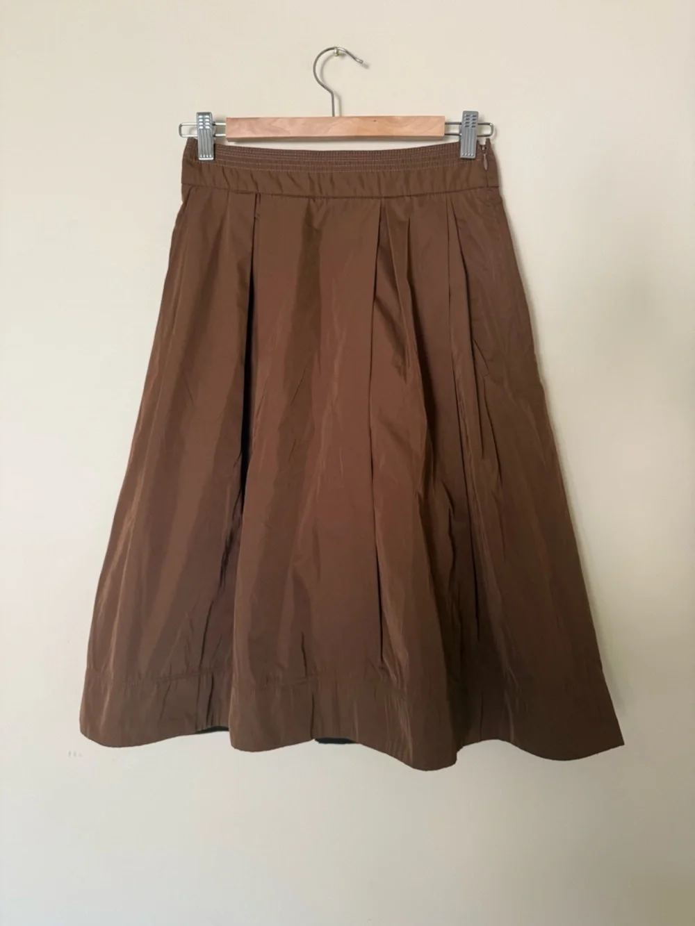 Lisa Baday Elegant A-Line Midi Skirt in Rich Chocolate Brown